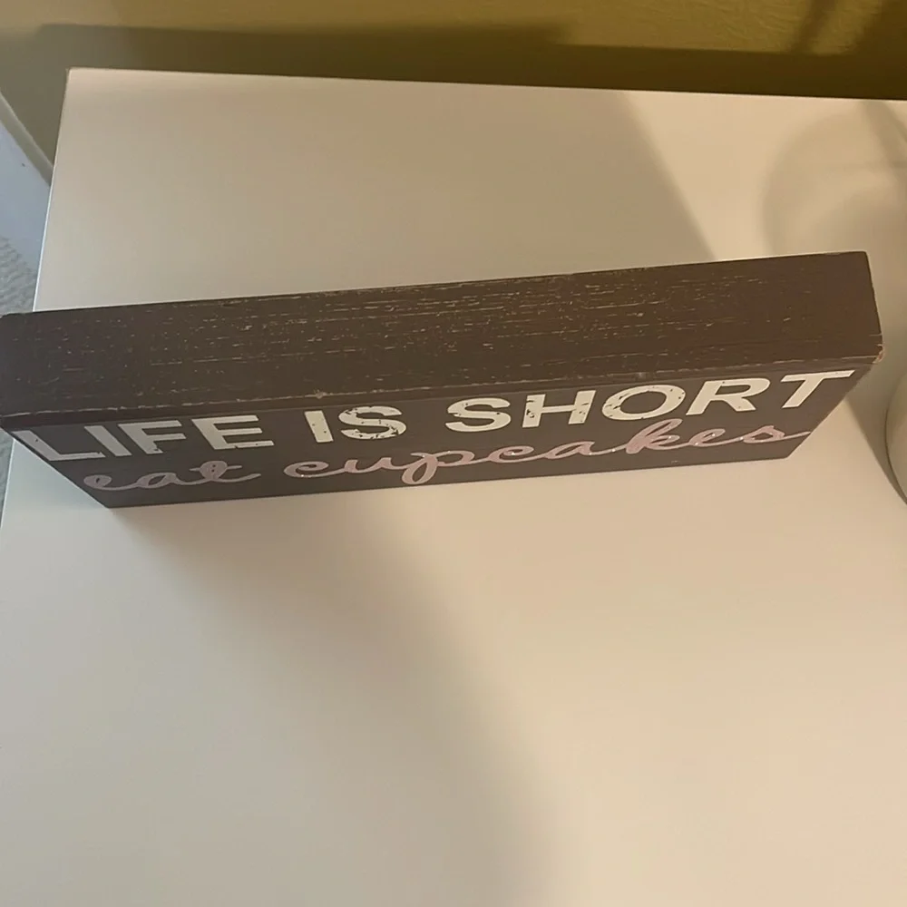 Life Is Short Eat Cupcakes Decorative Wood Sign Brown Pink Glitter Kitchen Decor
